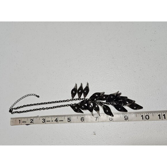 Boho Black Metal Leaves Feather Cascade Statement Bib Necklace Fashion Jewelry - Picture 7 of 7